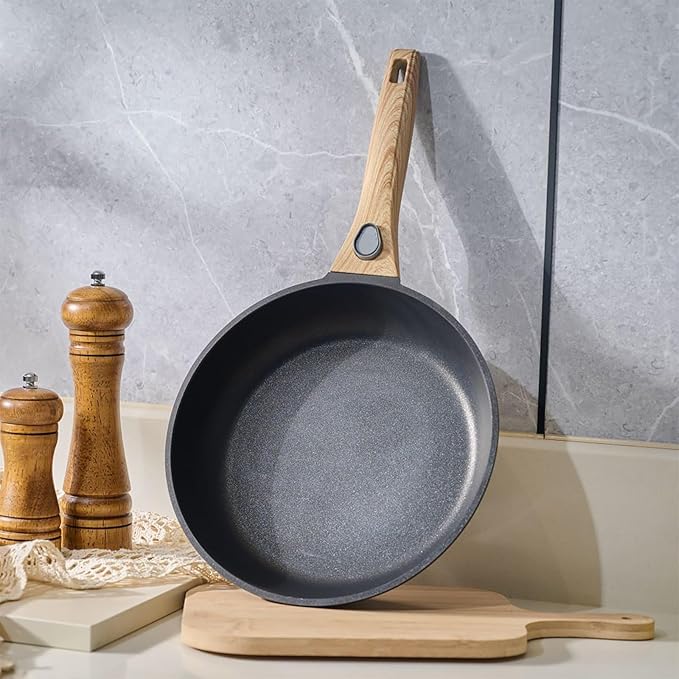 9.5 Inch Non Stick Skillet With Removable Handle, Frying Pan Non Stick Detachable Handle, Oven and Dishwasher Safe Omelette Pan, Egg Frying Pans Cooking Pan For All Cooktops (Granite, Round)
