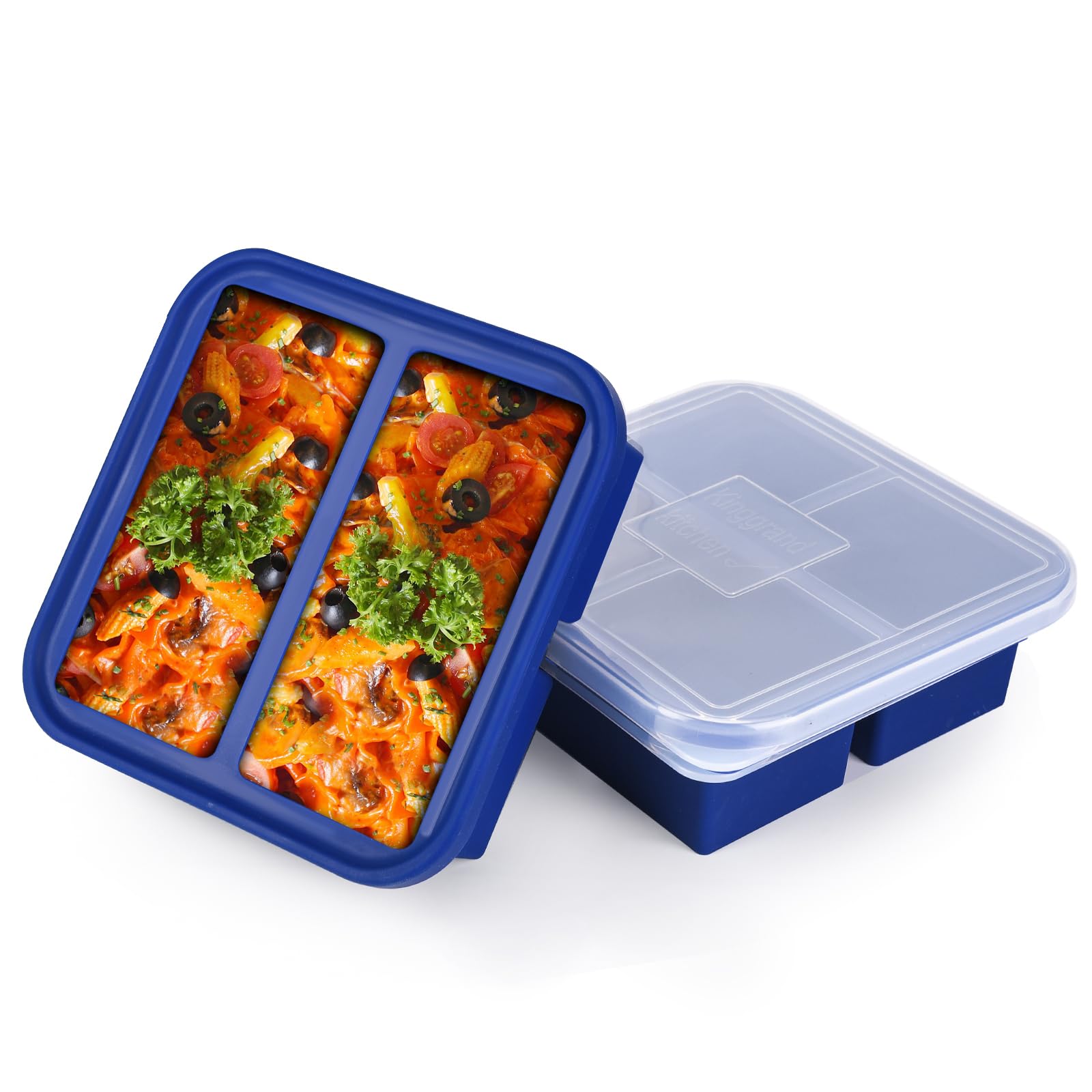 Kinggrand Kitchen 2 Cup Silicone Freezer Molds 2 Pack Silicone Freezer Tray with Lid Make 4 Perfect 2-Cup Portions - Easy Release Molds for Food Storage & Freeze Soup, Broth, Stew or Sauce