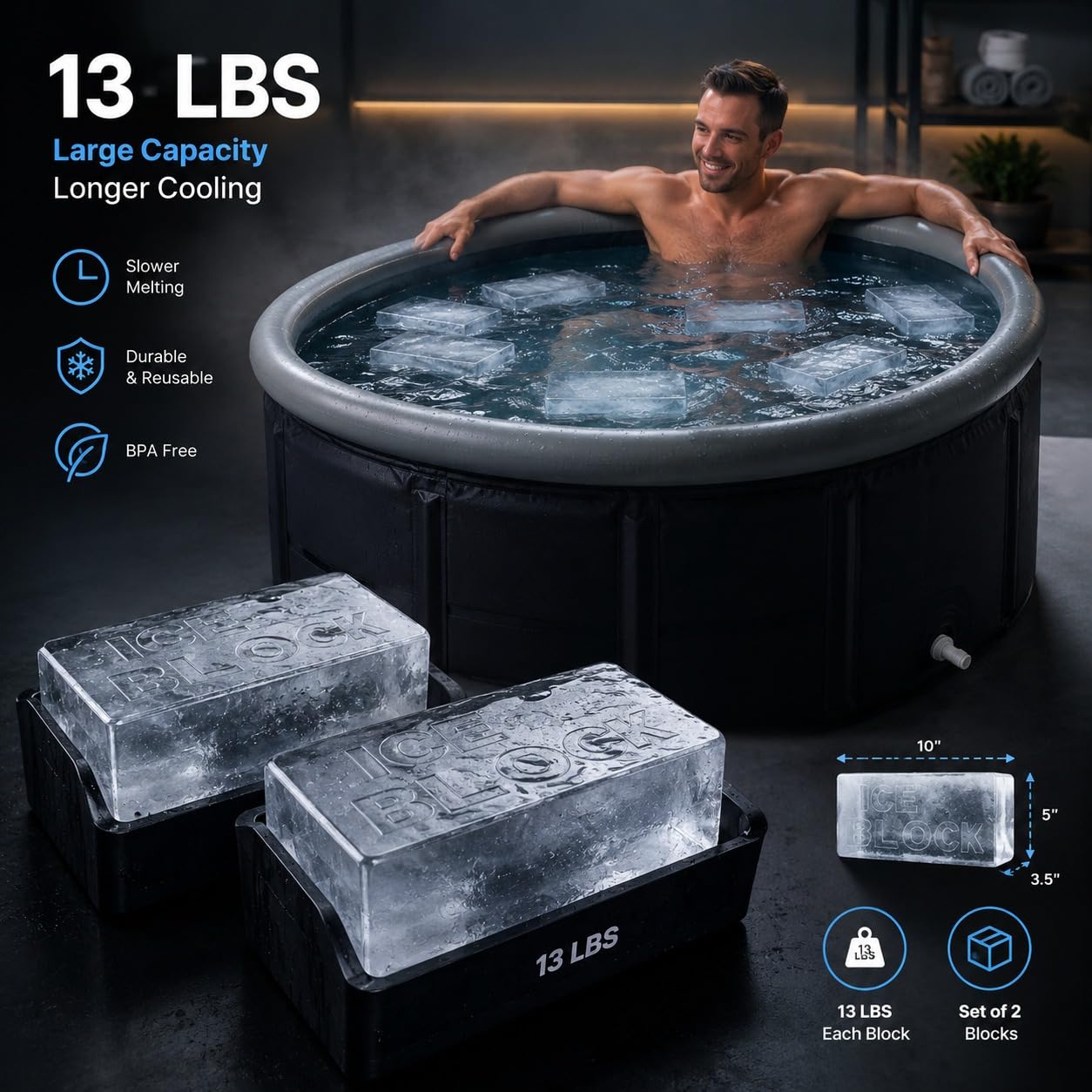 Extra Large Ice Block Mold (2-Pack) – 13 lbs Silicone Ice Brick Maker for Ice Bath & Cold Plunge – Giant Cube for Recovery, Muscle Relief & Coolers, Dishwasher Safe