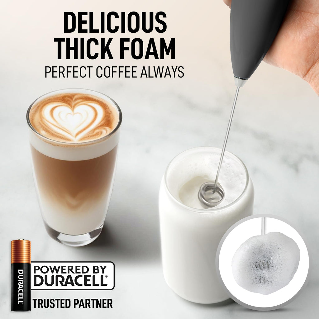 Zulay Kitchen Powerful Milk Frother Wand With Duracell Batteries - Ultra Fast Handheld Drink Mixer - Electric Whisk Foam Maker for Coffee, Lattes, Cappuccino & Matcha - Double Whisk - Charcoal