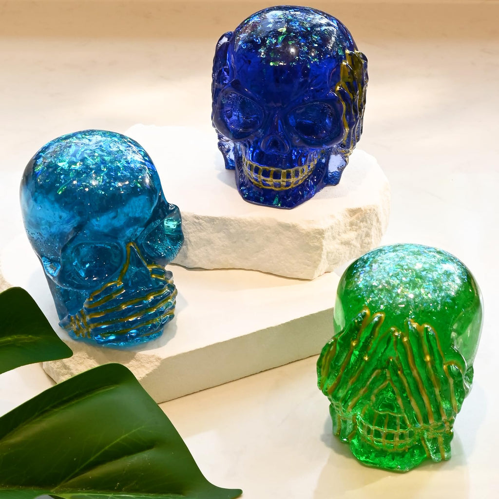 Actvty Skull Resin Molds, 3 Pieces Hear-no, Speak-no, See-no Evil Skull Silicone Molds for Resin Casting, 3D Skull Epoxy Molds for DIY Resin Crafts, Halloween Home Decor, translucent