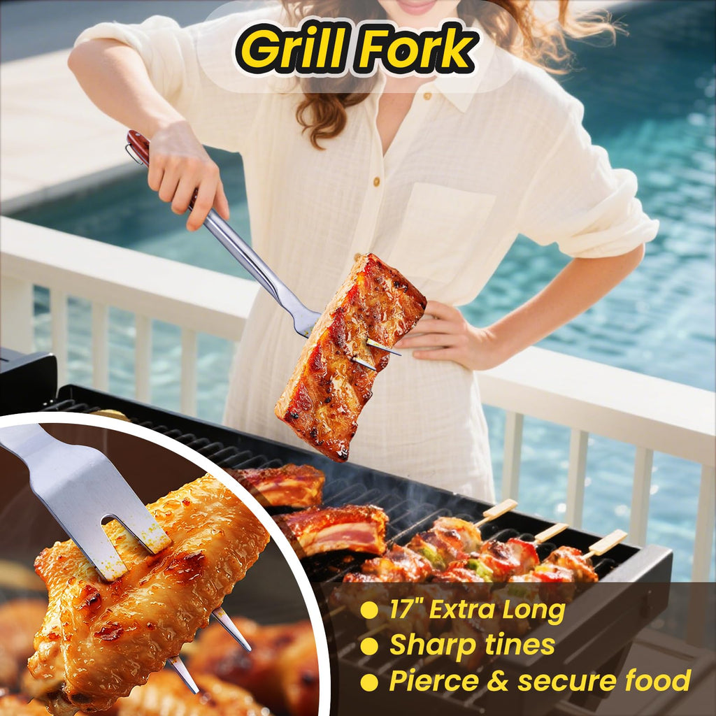 FamilyKit 4PCS Grilling Accessories Rose Wooden BBQ Grilling Tools Set
