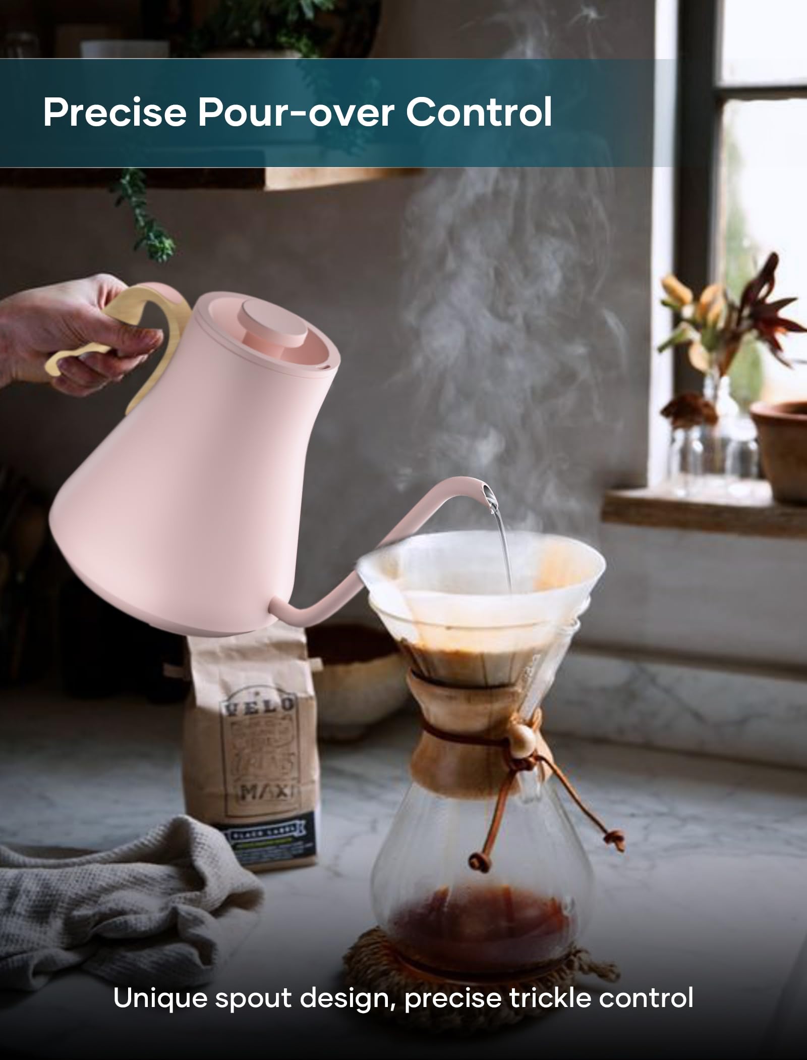 INTASTING Gooseneck Electric Kettle with ±1℉ Temperature Control 0.9 Liter