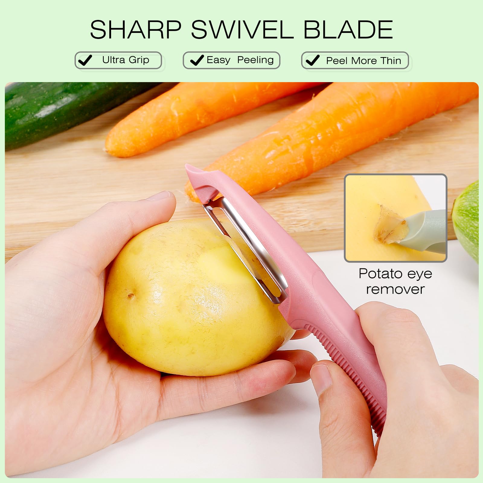 Senbowe Upgrade Potato Peeler for Kitchen, 6PCS Stainless Steel Vegetable Peeler, I and Y Veggie Food Peeler for Apple Fruit Carrot Zucchini Cucumber,Good Grip Makes Peeling Very Easy (Pink)