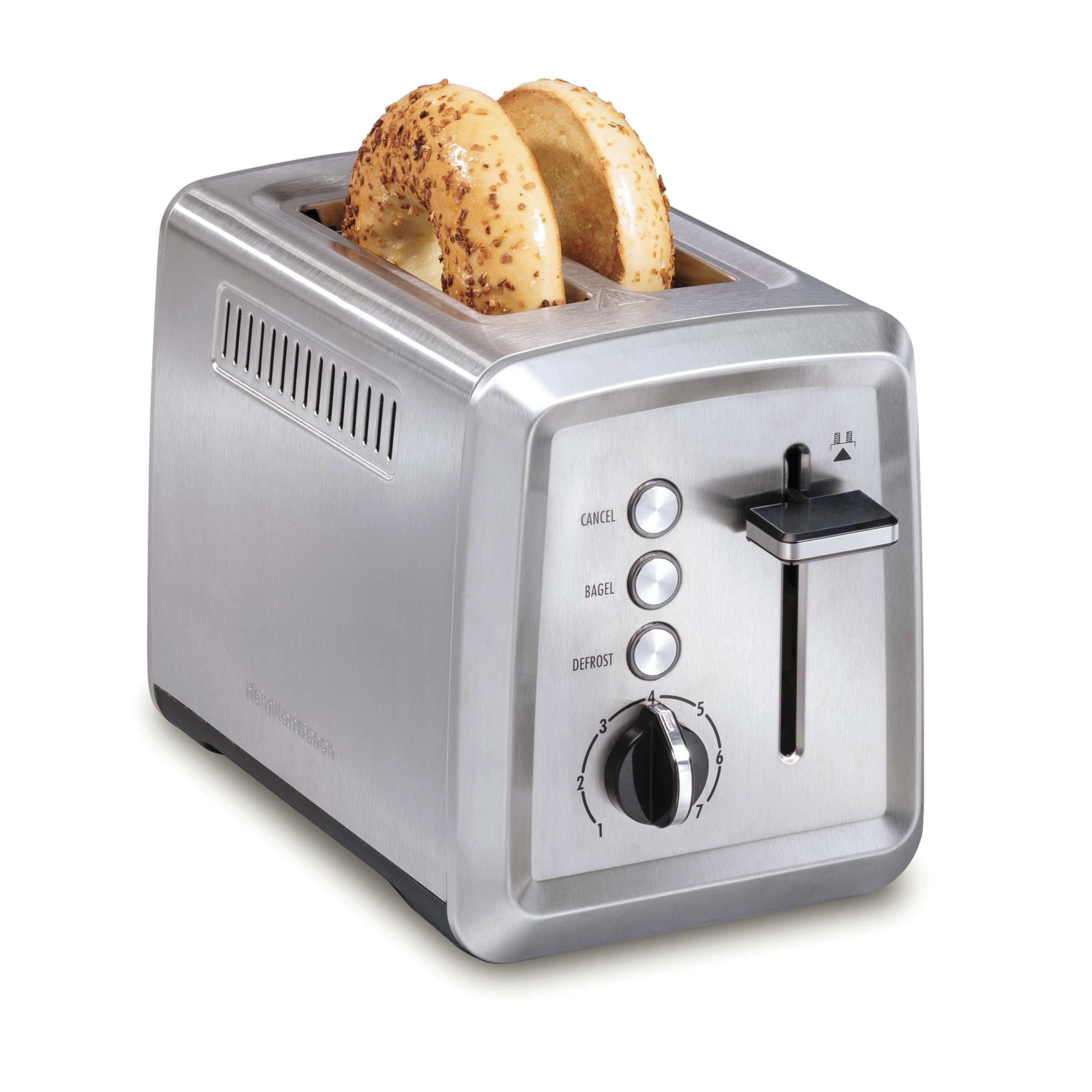 Hamilton Beach 2 Slice Toaster with Extra-Wide Slots, Bagel Setting, Toast Boost, Slide-Out Crumb Tray, Auto-Shutoff & Cancel Button, Defrost Function, Stainless Steel (22794)