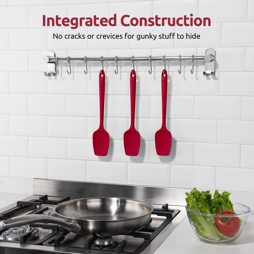 U-Taste Silicone Spoon Spatula Set of 3, 600°F High Heat Resistant, Red