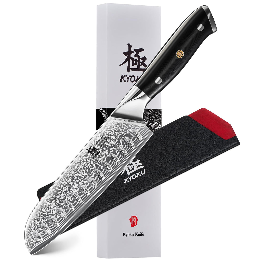 KYOKU Vegetable Cleaver Knife - 7" - Shogun Series - Japanese Style VG10 Steel Core Forged Damascus Blade - with Sheath & Case