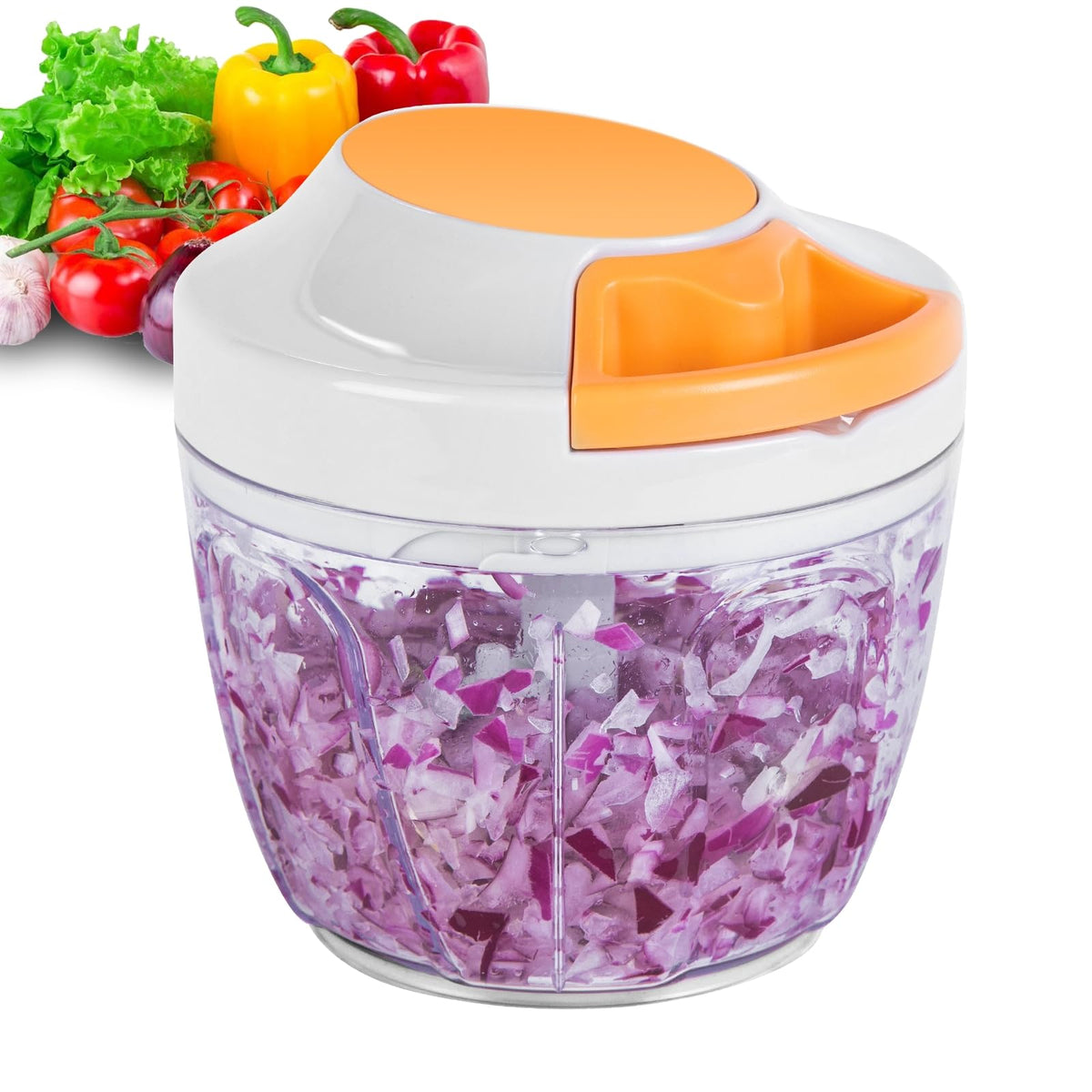 Manual Food Processor & Vegetable Chopper, Hand Pull String Garlic Mincer Onion Chopper Dicer for Salsa Pesto Guacamole, 3 Stainless Steel Blades, 650ml White