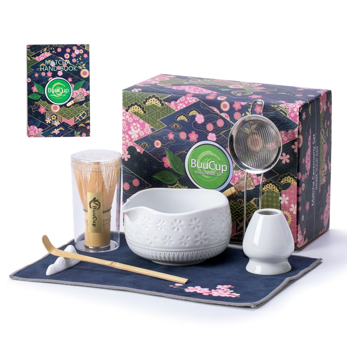 Buucup Matcha Whisk Set, Ceramic Kit with Bowl & Bamboo Accessories