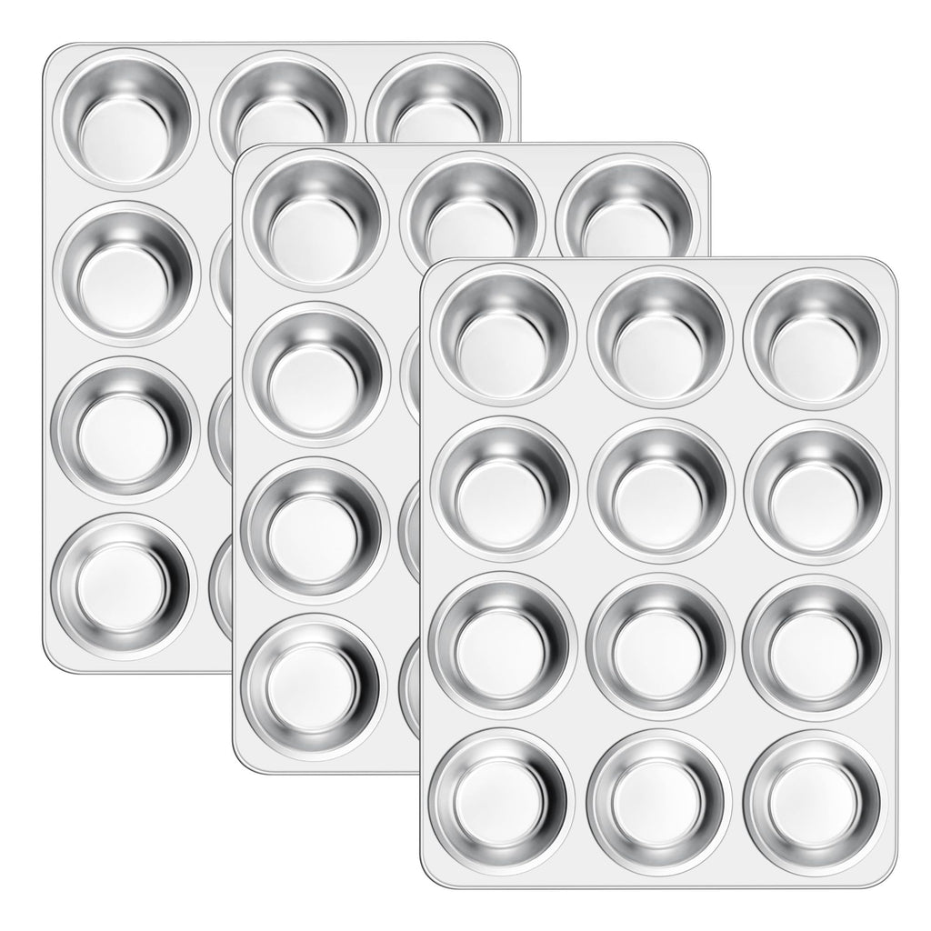 E-far 12-Cup Muffin Pan Set of 4, Stainless Steel Cupcake Pan for Oven