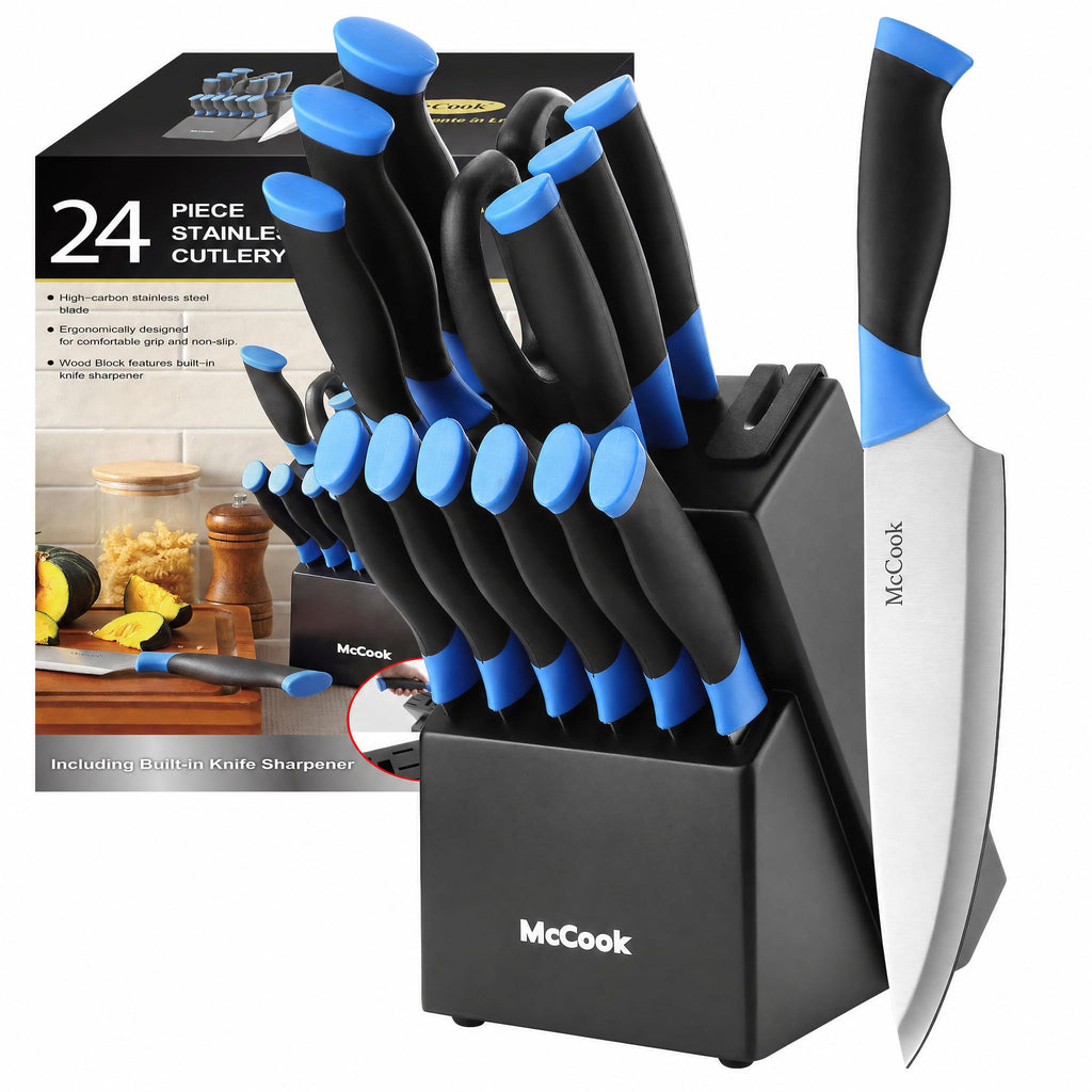 McCook Knife Set Sharp Kitchen Knife Block Set w Built-in Sharpener