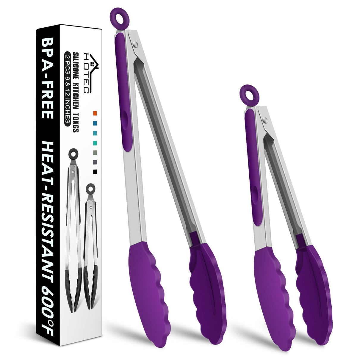 HOTEC Stainless Steel Kitchen Tongs with Silicone Tips, Set of 3-7",9" &12"