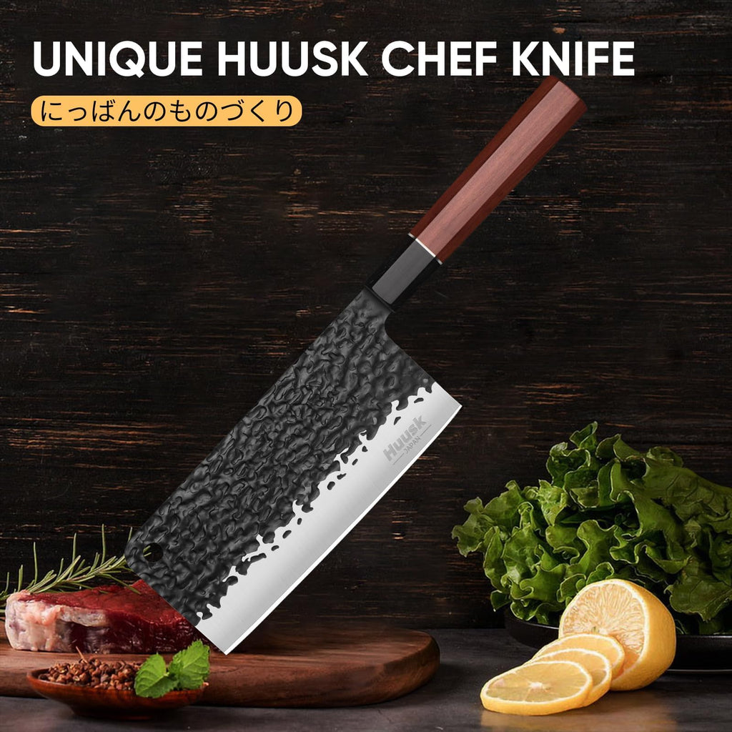 Huusk Japanese Meat Cleaver Knife - 6.7 inch Hand Forged Knives