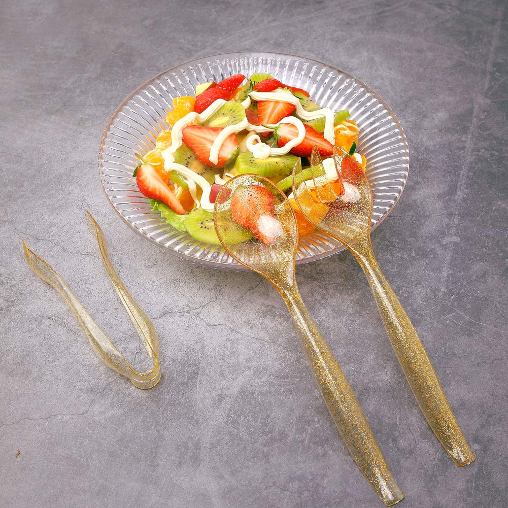 Supernal 72pcs Gold Glitter Plastic Serving Utensils Set for Party &Buffet