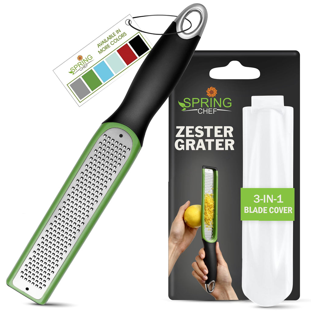 Spring Chef Stainless Steel Lemon Zester - Garlic & Ginger Grater - Green