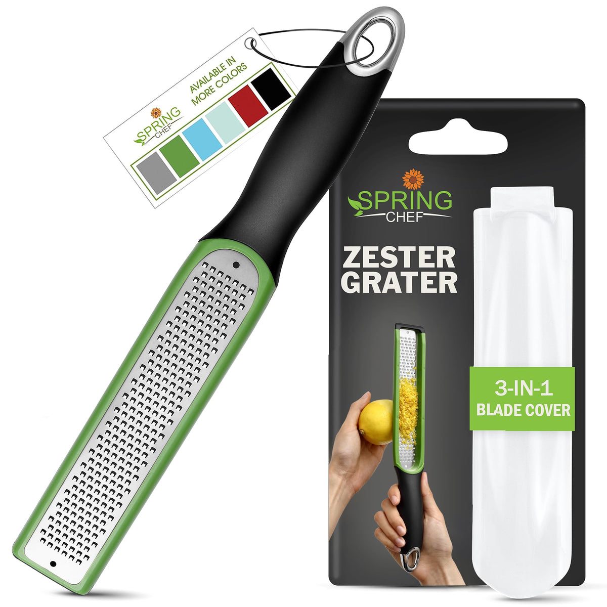 Spring Chef Stainless Steel Lemon Zester - Garlic & Ginger Grater - Green