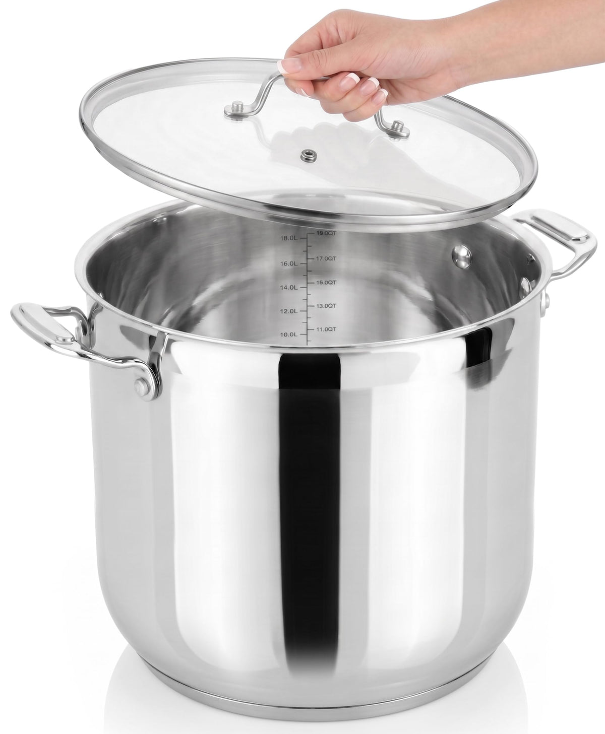 NutriChef 15-Quart Stainless Steel Stock Pot with Tempered Glass Lid - Induction Compatible Large Stockpot, Ideal for Stews & Soups, Dishwasher Safe - NCSP16