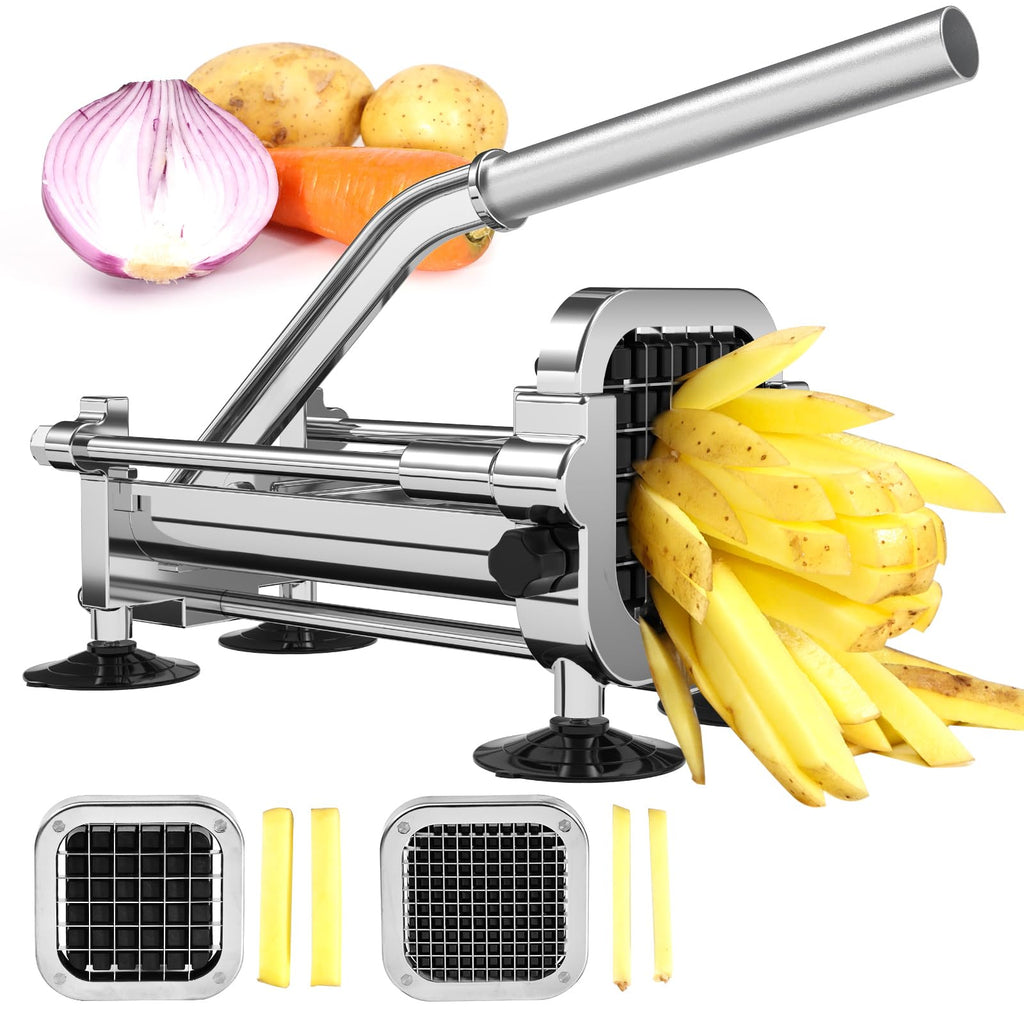 Potatoes French Fry Cutter with 2 Stainless Steel Blades (1/2 '' & 1/4 '')