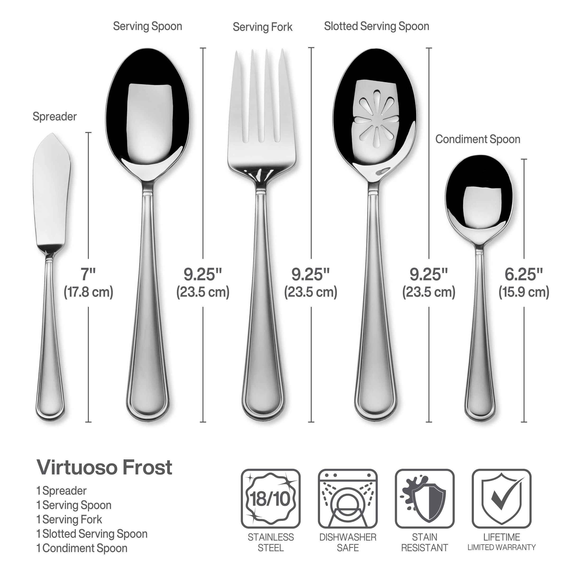 Mikasa, Virtuoso Frost Flatware Service for 12, 65 Piece Set, 18/10 Stainless Steel, Silverware Set with Serving Utensils