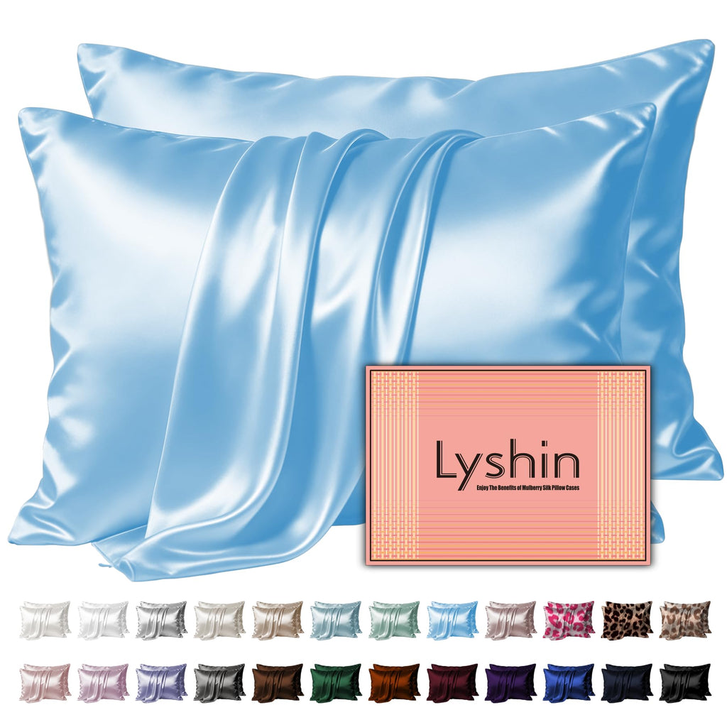 LYSHIN Black Silk Pillowcase Queen Size with Hidden Zipper