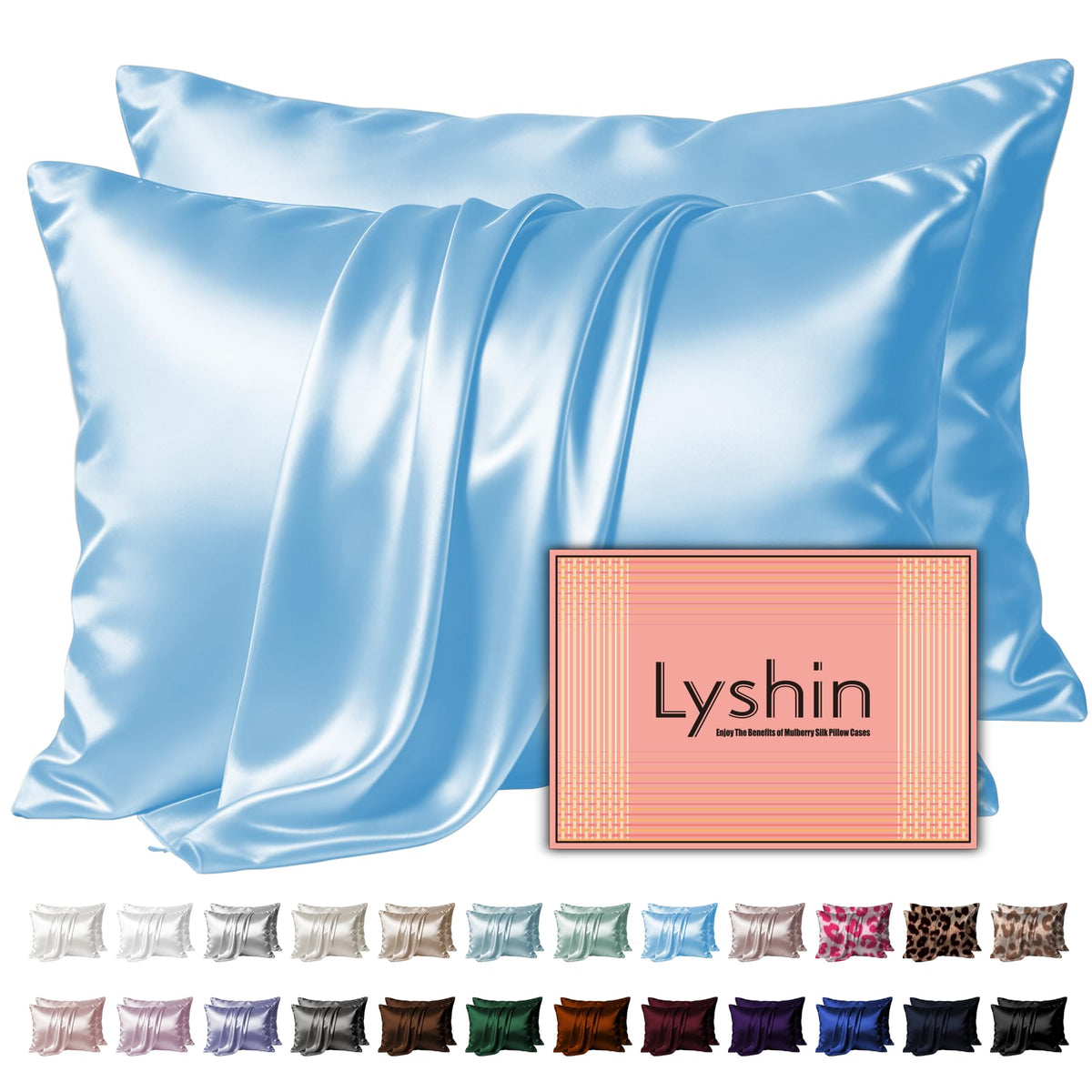 LYSHIN Black Silk Pillowcase Queen Size with Hidden Zipper