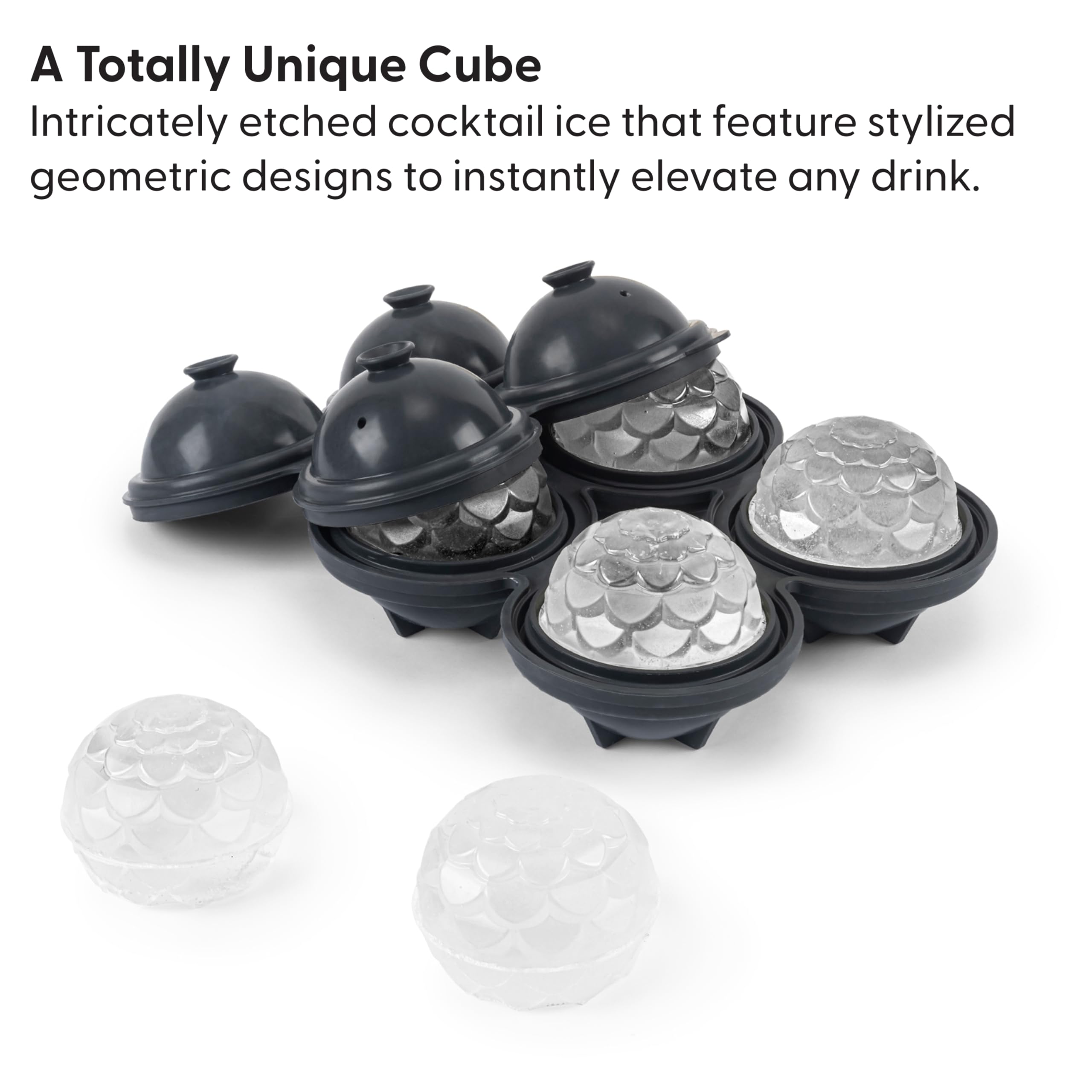 W&P Design Petal Ice Tray, Perfect Etched Spheres, Slow Melting for Whiskey and Cocktails, Food Grade Premium Silicone, Dishwasher Safe, BPA Free