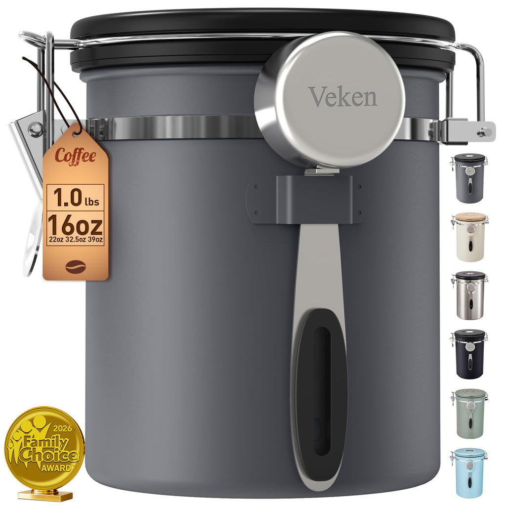 Veken Coffee Canister,39OZ, 2.2lbs,Large Airtight Stainless Steel Container