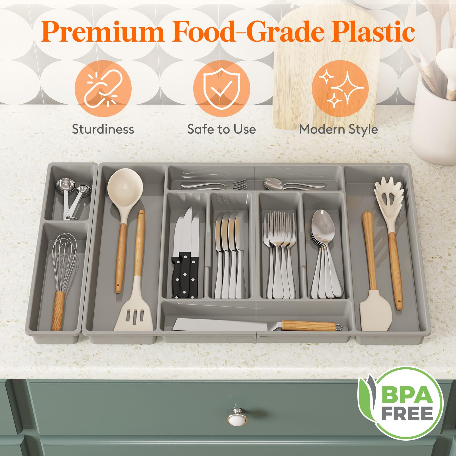 Lifewit Silverware Organizer, Plastic Kitchen Utensil Drawer Tray