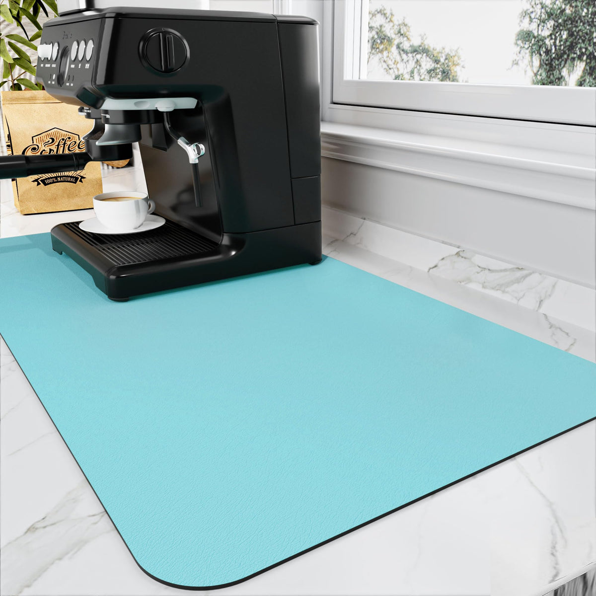 HotLive Coffee Mat - Absorbent Hide Stain Rubber Backed Dish Drying Mat for Kitchen Counter - Bar Mats for Countertops Accessories Fit Under Coffee Maker Espresso Machine