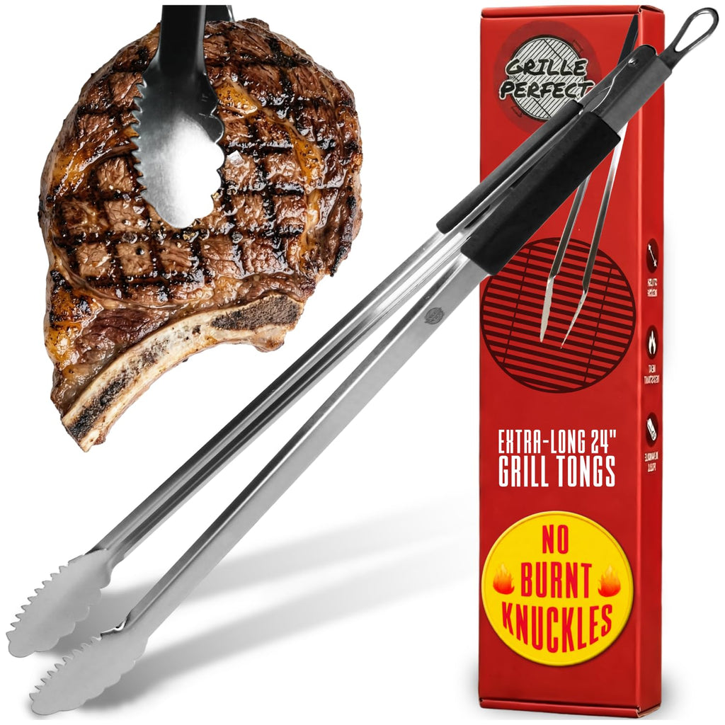 Grill Tongs 16-Inch Extra Long Heavy Duty for Grilling and Barbecue Heat Resistant Hand Grips Stainless Steel for BBQ Outdoor Kitchen and Cooking Hot Grilled Food