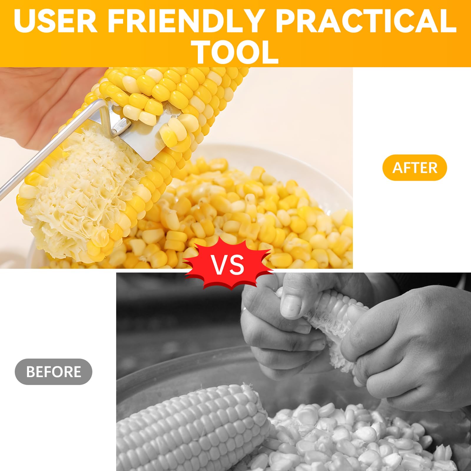 Stainless Steel Corn Peeler, Corn Cob Stripper, Long Handle Stainless Steel Corn Stripping Tool, Corn on the Cob Remover, Easy Clean Corn Cob Peeler for Home Kitchen and Outdoor Dining (2pc)