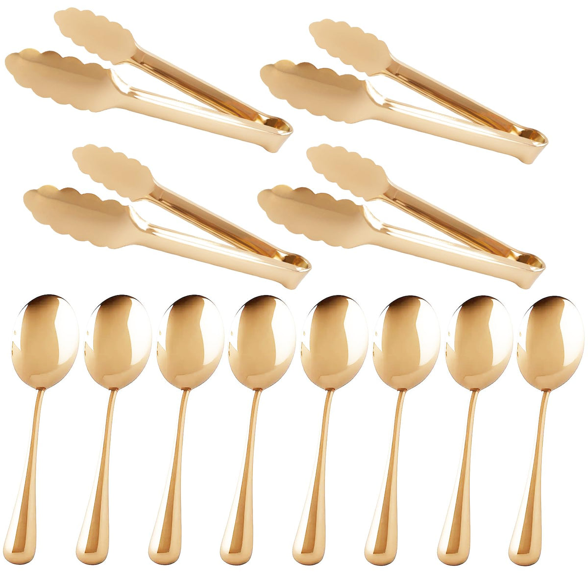 12PCS Silver Serving Utensils Set,Includes 8 large serving spoons,4 serving tongs