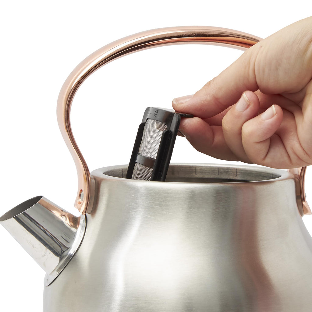 Haden Heritage 1.7 Liter Stainless Steel Electric Kettle, Hot Water Kettle with 360-Degree Base and Auto Shutoff, Steel & Copper