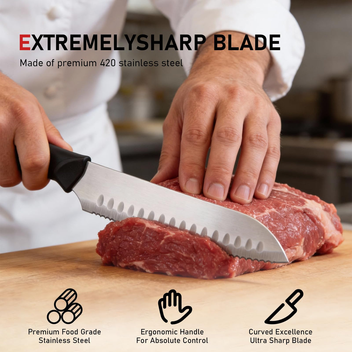 KOOMADE Knife Set With Block, Cutlery Essentials 23 PCS Kitchen Stainless Steel Knife Block Sets With Cutting Board, Shears, Paring, Utility, Santoku, Steak Knives, Dishwasher Safe Cutlery Block Set