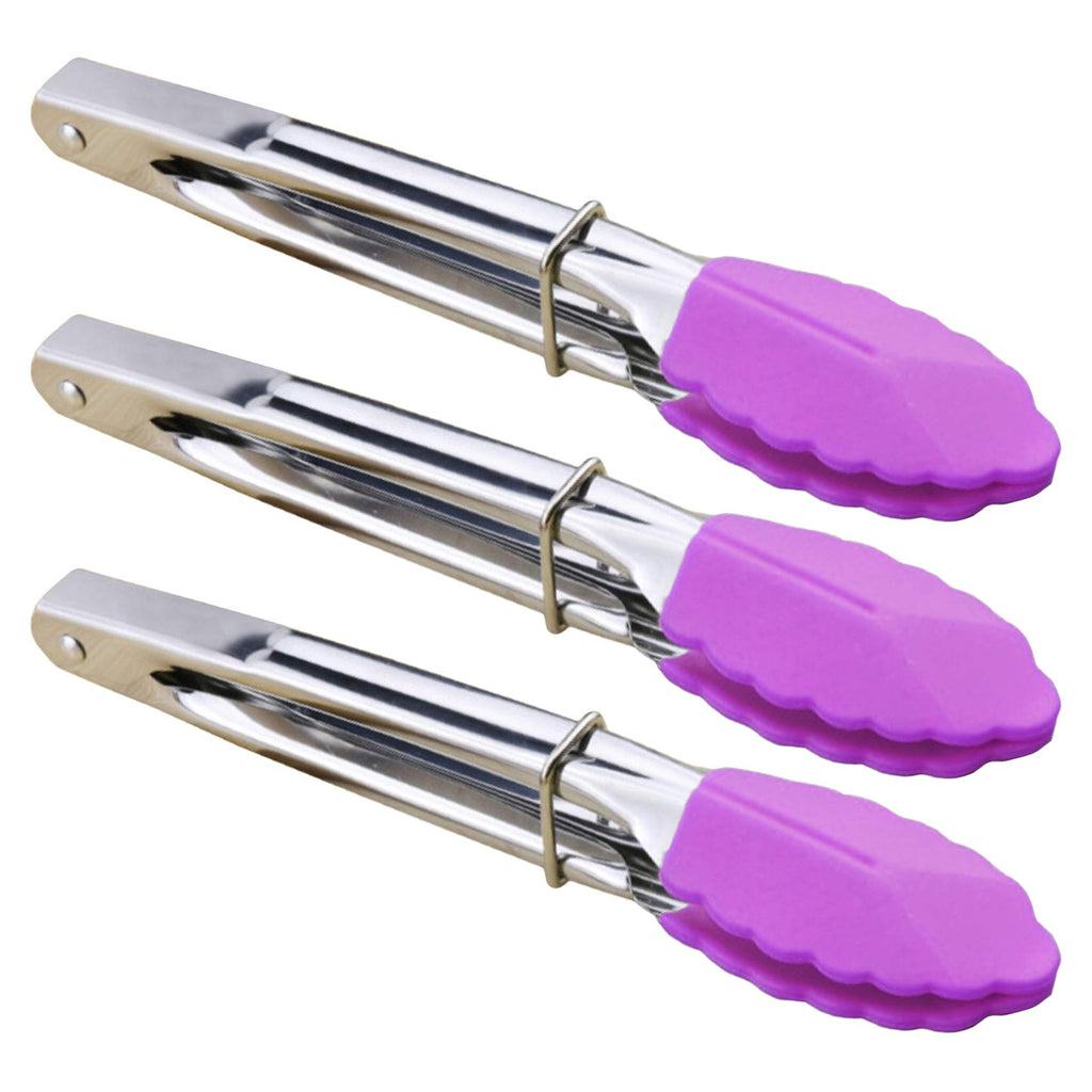 HINMAY Mini Tongs with Silicone Tips 7-Inch Kitchen Tongs, Set of 3 (Black)