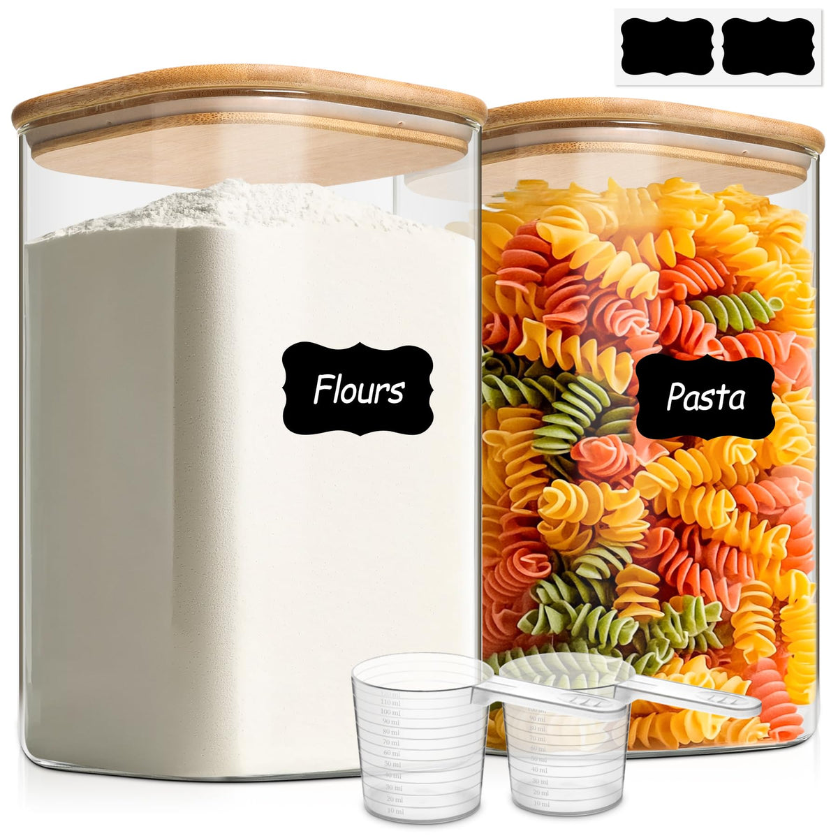 ComSaf Glass Storage Jars with Bamboo Lids 3.6 Qt Large Pantry Square