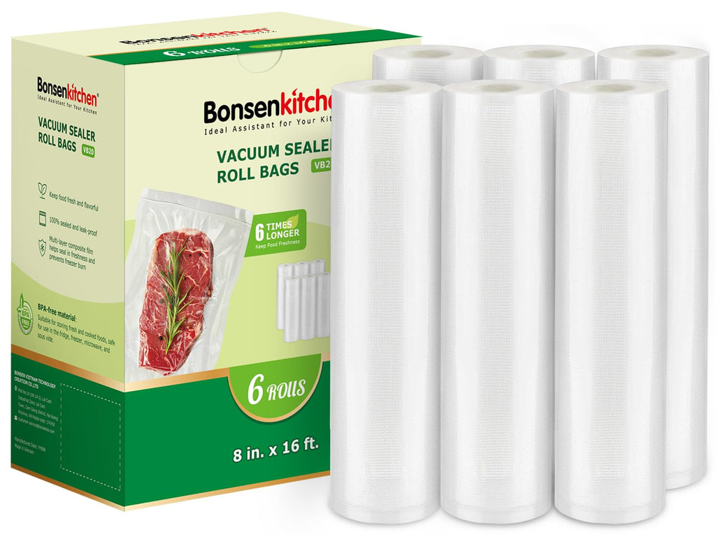 Bonsenkitchen 6 Rolls 11" x 16' Vacuum Sealer Bags for Food with Color Box