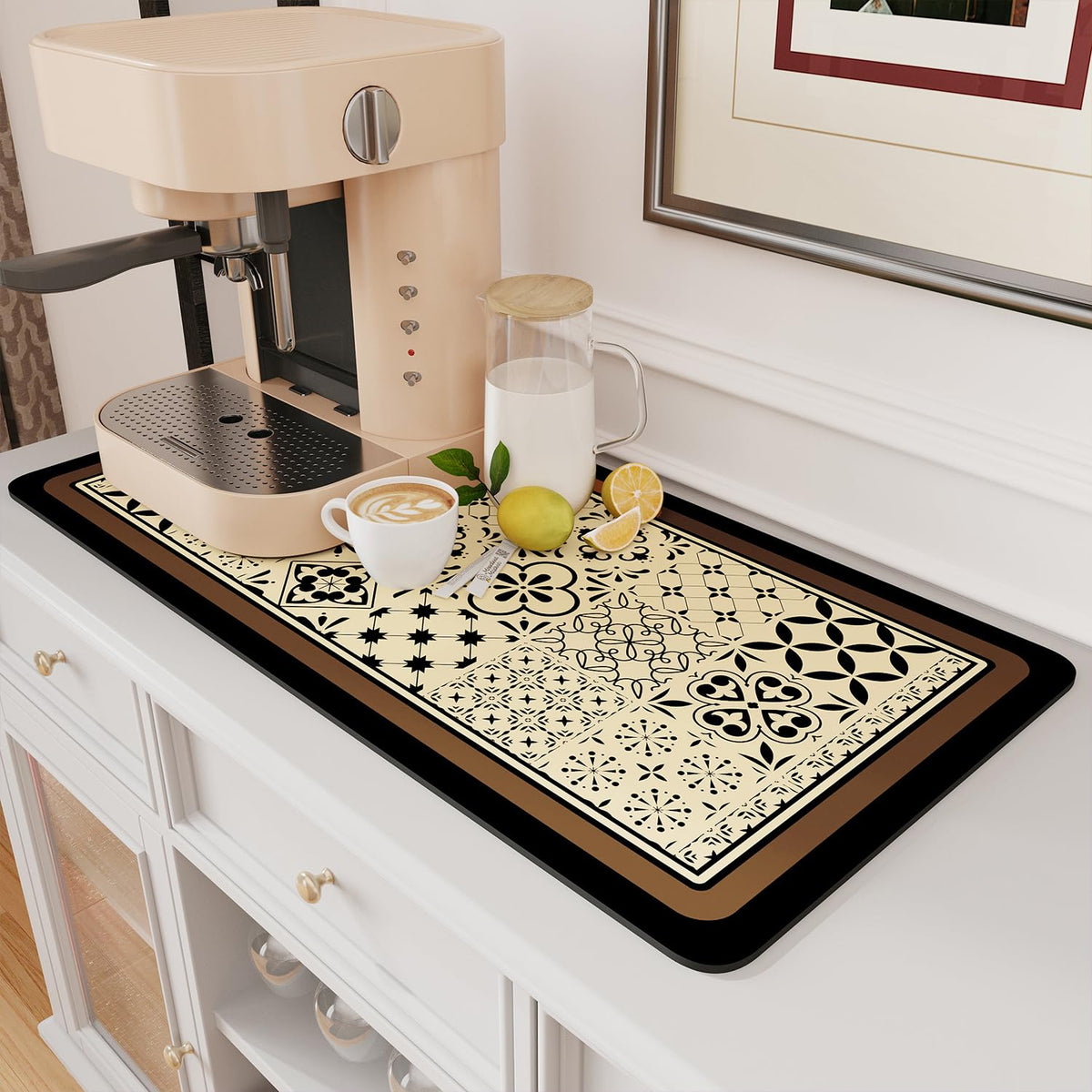 AMOAMI Coffee Mat Hide Stain Rubber Backed Absorbent Dish Drying Mat for Kitchen Counter - Fits Under Coffee Maker - KHAKI 16X24