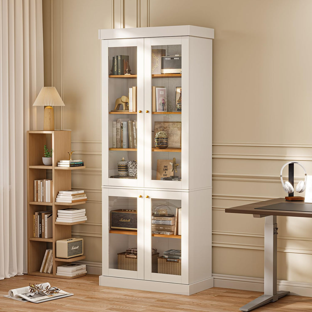 ivaniti 70.8" Tall Farmhouse Kitchen Pantry Cabinet, Modular Storage Cabinet with 6-Tier Adjustable Shelves, White, Wooden Hutch for Living Room, Kitchen, Set of 4