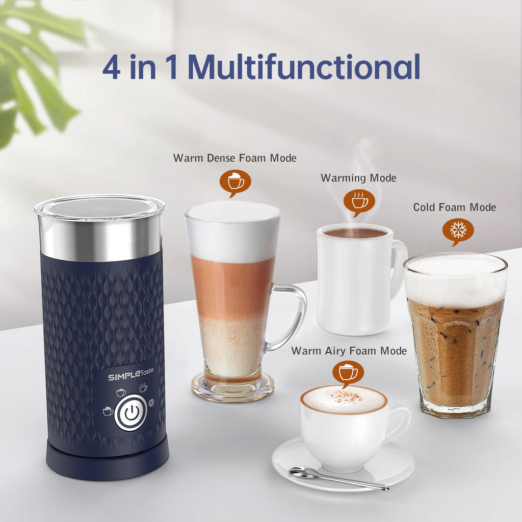 SIMPLETASTE Milk Frother, 4-in-1 Electric Automatic Milk Steamer, Warm and Cold Foam Maker and Milk Warmer for Latte, Macchiato, Cappuccino, Hot Chocolate