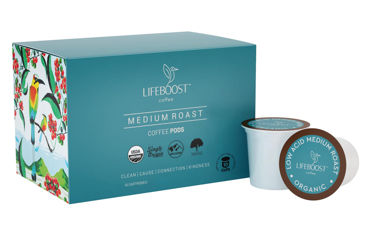 Lifeboost Cognition Decaf Mushroom Coffee K Cups, Low Acid, 10 Count