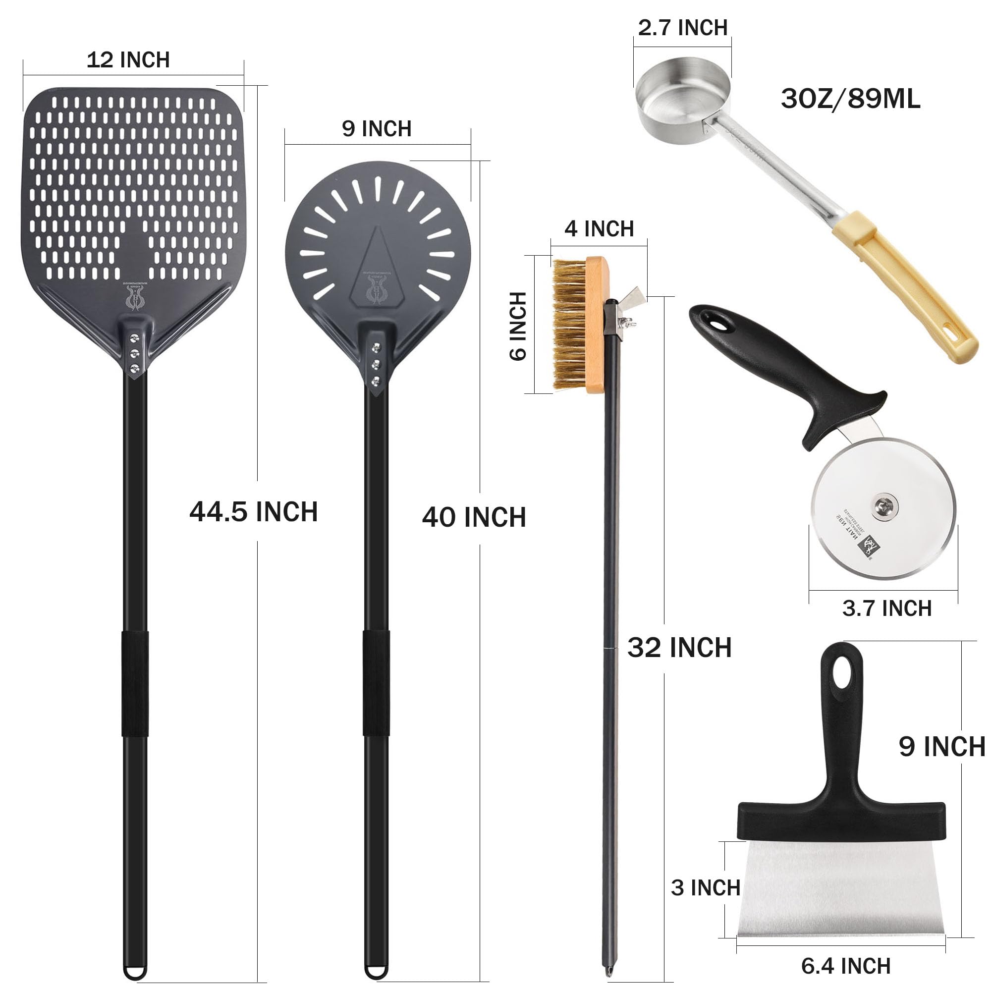 SHANGPEIXUAN 12-inch Hard Anodized Aluminum Pizza Spatula，Set Of 6 Commercial Pizza Oven Utensils, pizza Peel for Indoor & Outdoor Pizza Ovens, Pizza Oven Accessories
