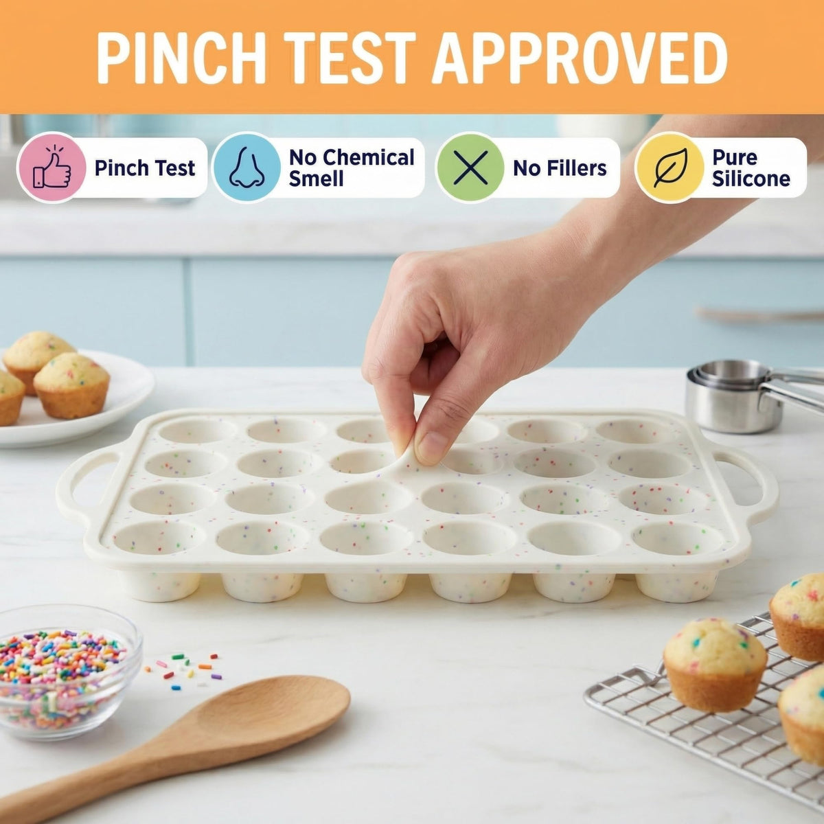Silicone Mini Muffin Pan, 24 Cup 2 Pack with Metal Reinforced Frame