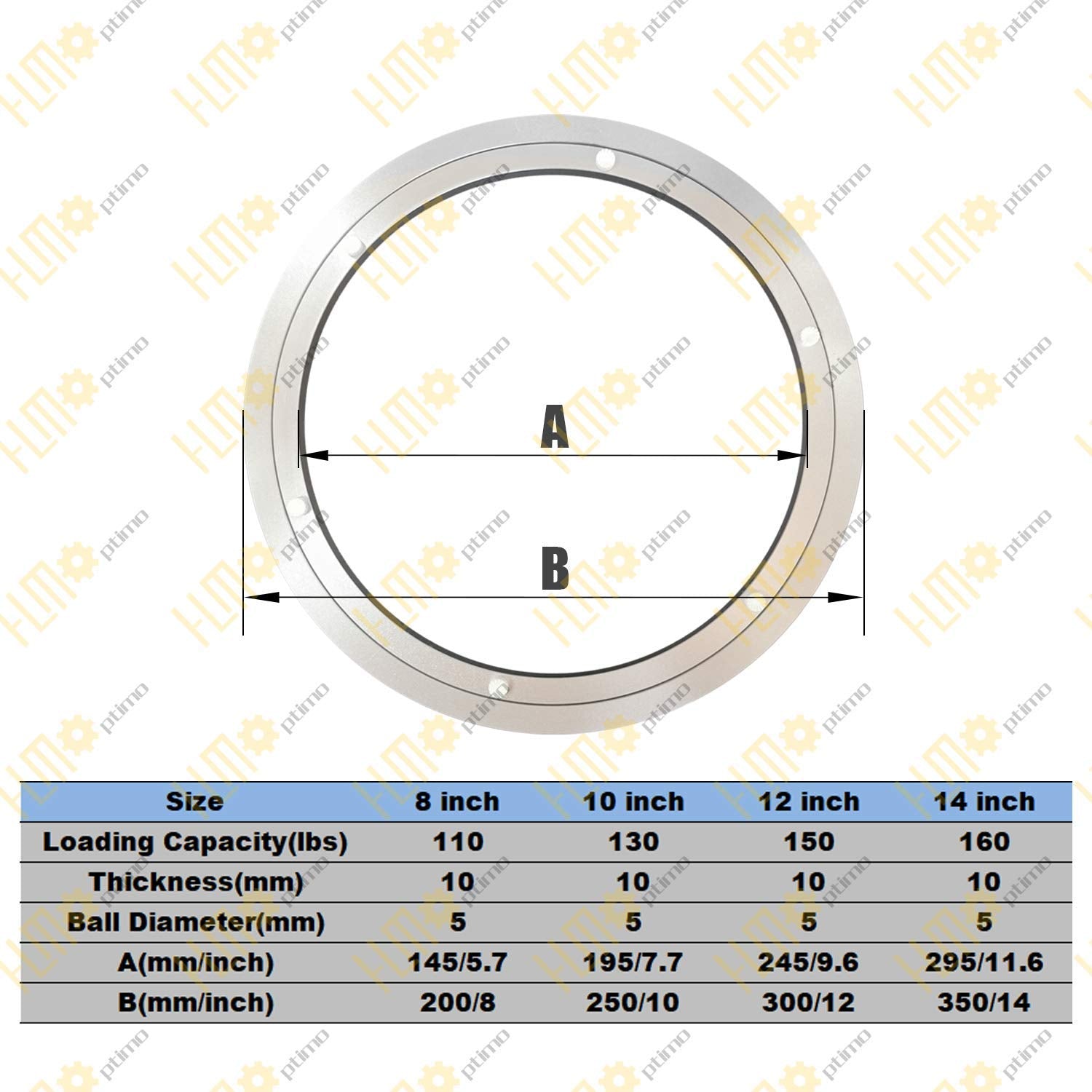 HLMOptimo Lazy Susan Bearing 10 inch Aluminum Turntable Ball Bearing, Heavy Duty Turner Bearing Silent Turntable Bearing Swivel Turntable Bearing 8/10/12/14 inch (10 inch)