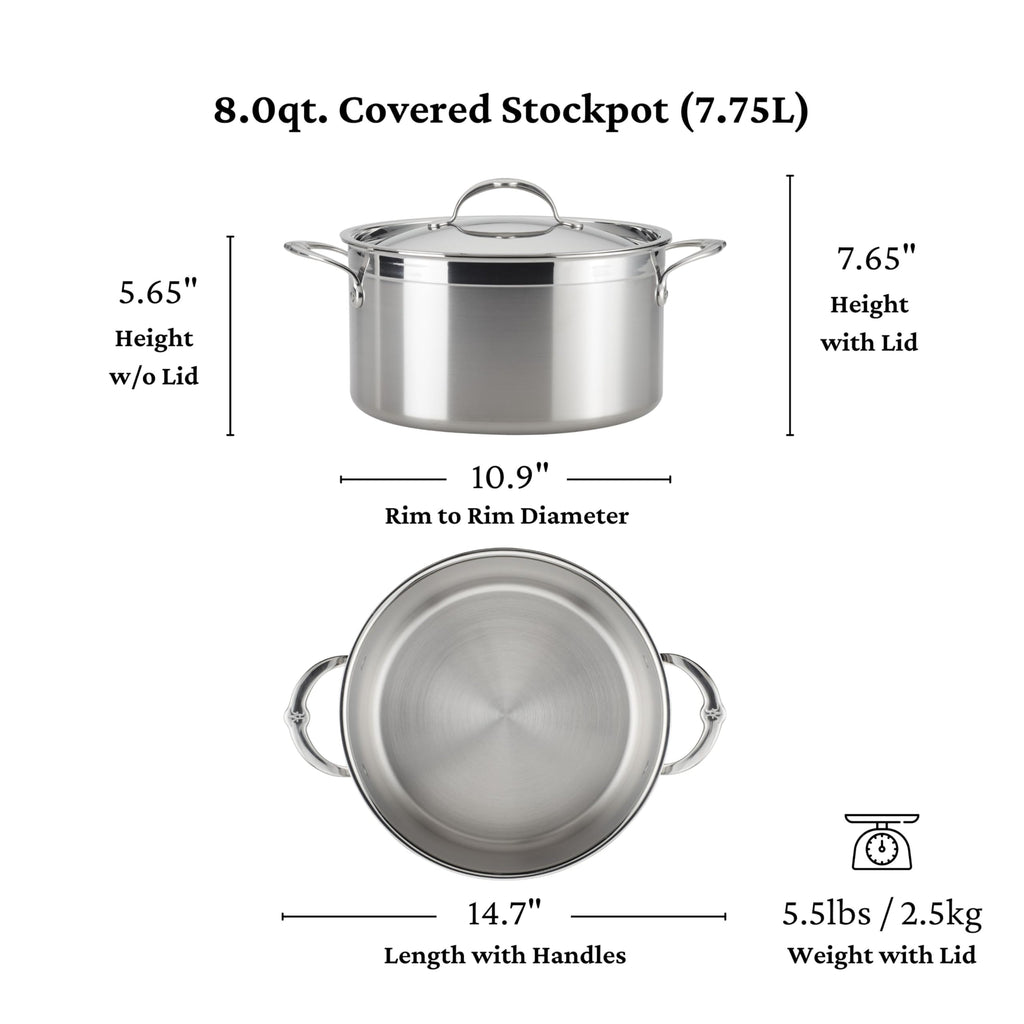 Hestan - ProBond Collection - Professional Clad Stainless Steel Stock Pot, Induction Cooktop Compatible, 8 Quart