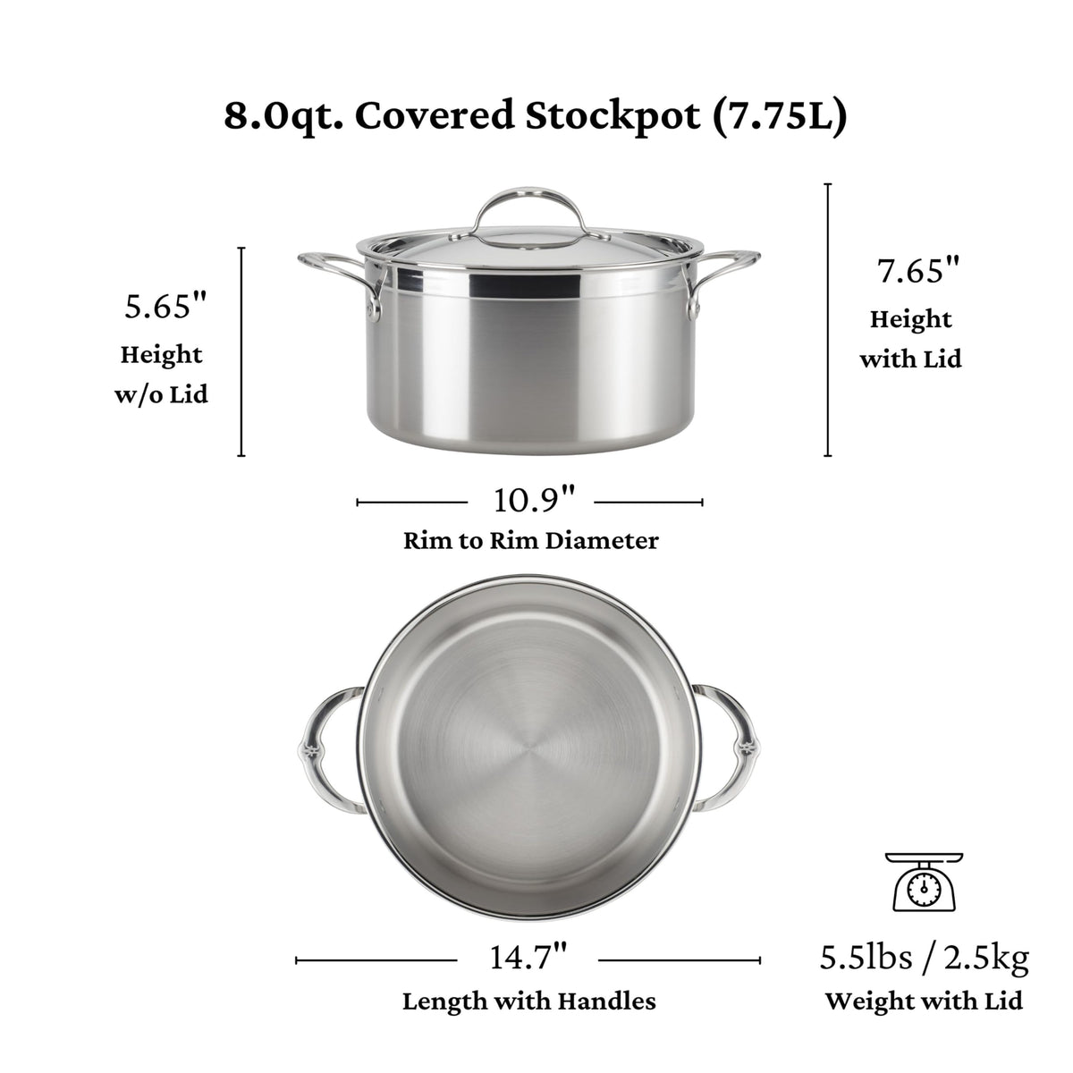 Hestan - ProBond Collection - Professional Clad Stainless Steel Stock Pot, Induction Cooktop Compatible, 8 Quart