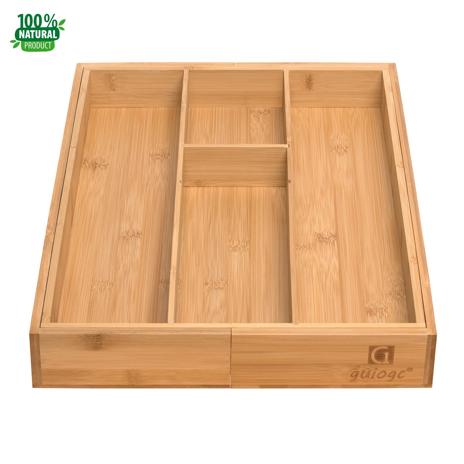 guiogc Bamboo Silverware Organizer, Expandable Kitchen Drawer Organizer and Utensil Organizer, Cutlery Tray with Drawer Dividers for Kitchen Utensils and Flatware, Bedroom, Living Room (Natural)