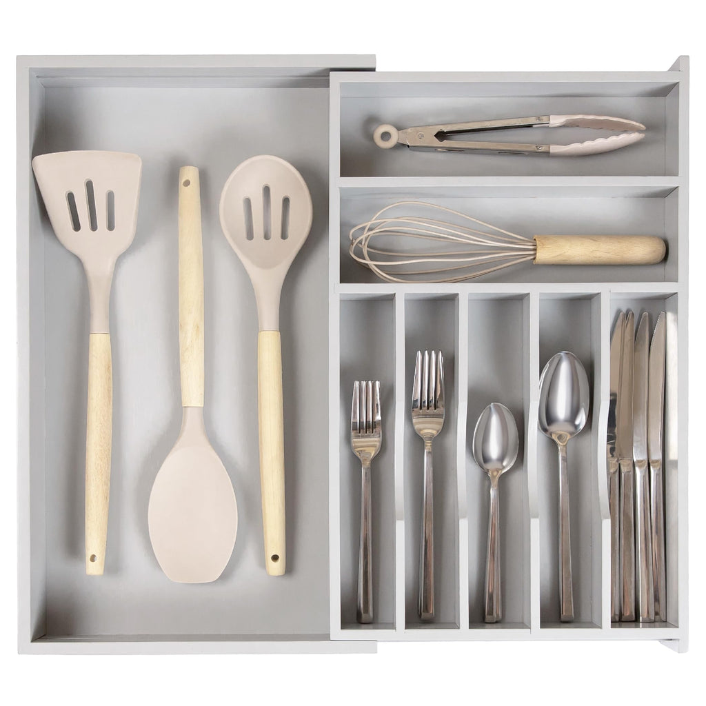 KitchenEdge Silverware & Utensil Drawer Organizer, 14.5-25 in, Acacia