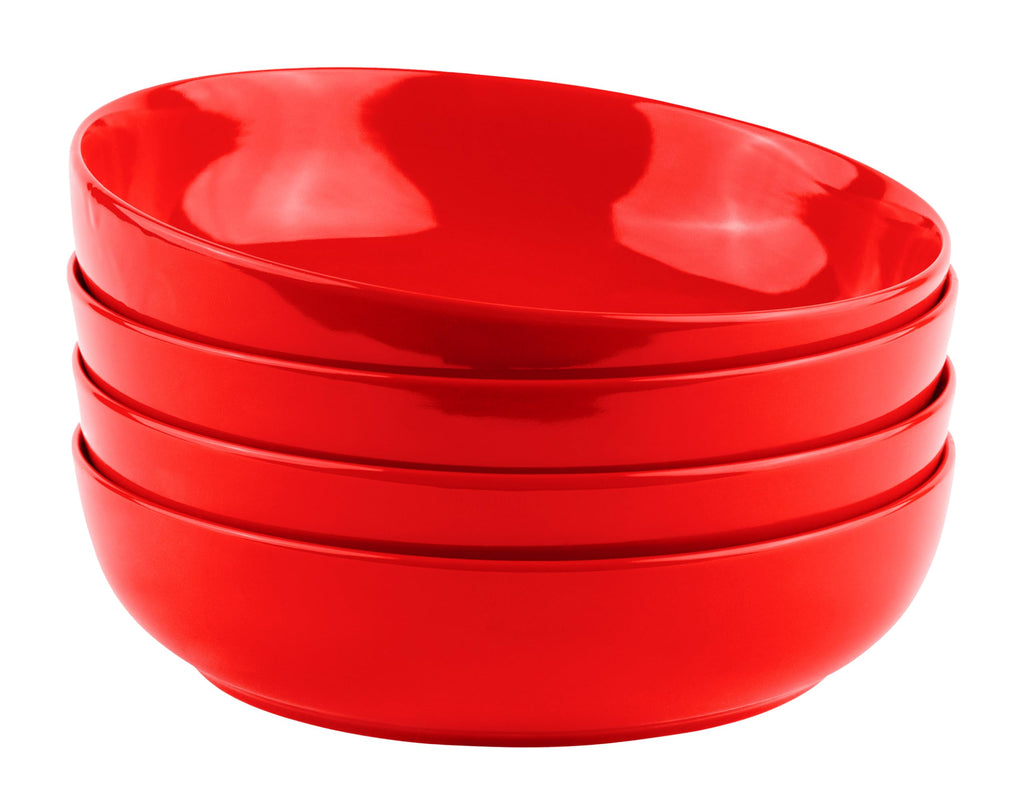 KooK Pasta Bowls, For Soups & Salads, Set of 4, 40 oz, Red