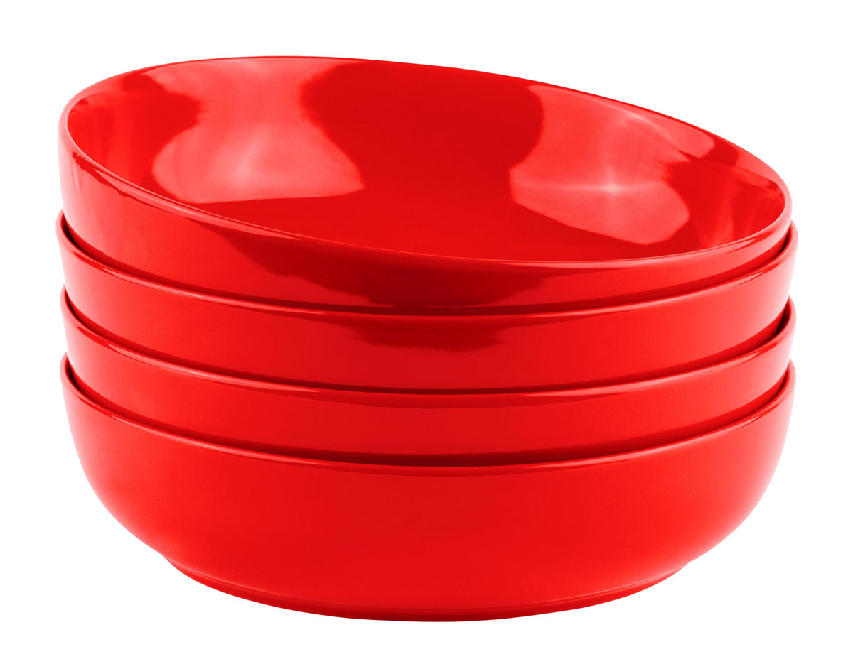 KooK Pasta Bowls, For Soups & Salads, Set of 4, 40 oz, Red